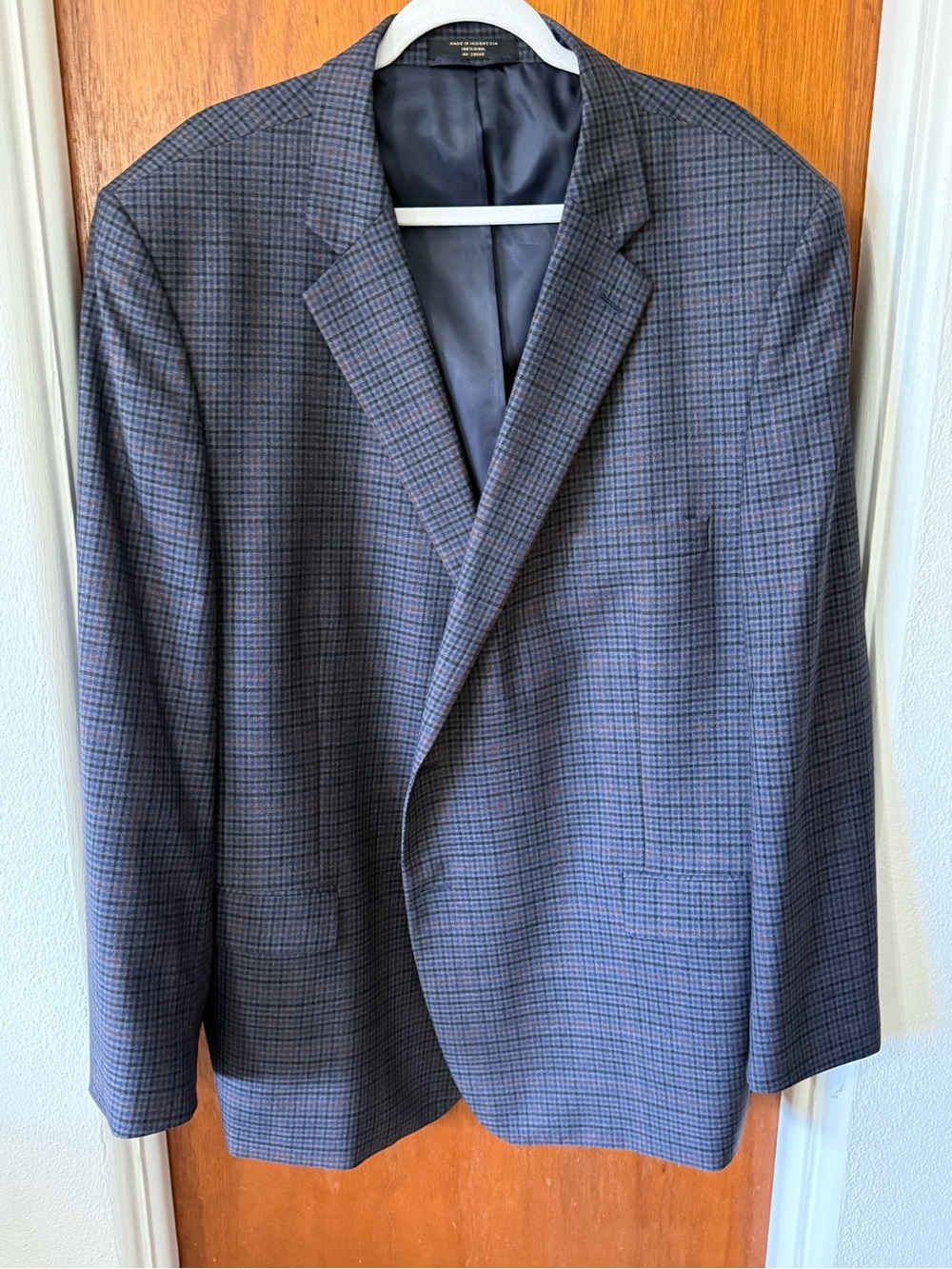 Petrocelli Arthur Blazer Mens 52R Plaid 100% Wool Sport Coat Jacket Gray Blue